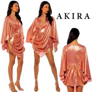 💥BOMBSHELL!💥Asymmetrical Draped Kimono Sleeve Dress in Metallic Pink